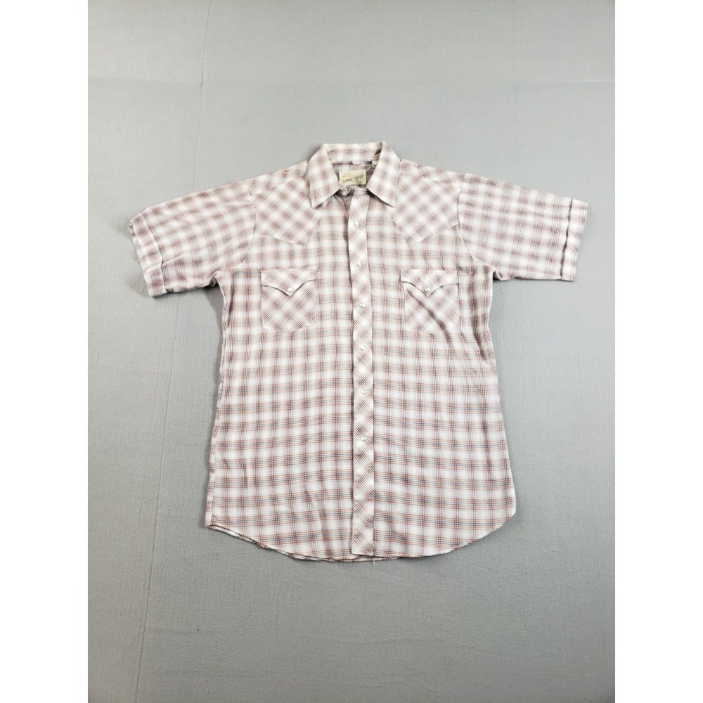 Stage West Men Shirt 16 Blue Plaid Chest Pockets Short Sleeve Collared Regular